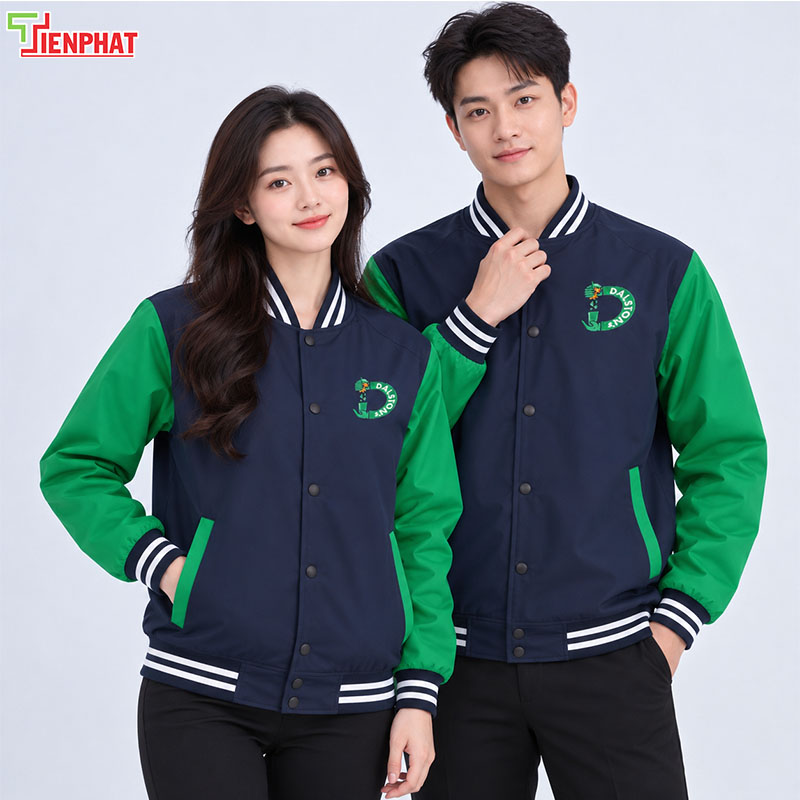 Áo khoác bomber đồng phục phối màu, thiết kế bo cổ và bo tay sọc trắng